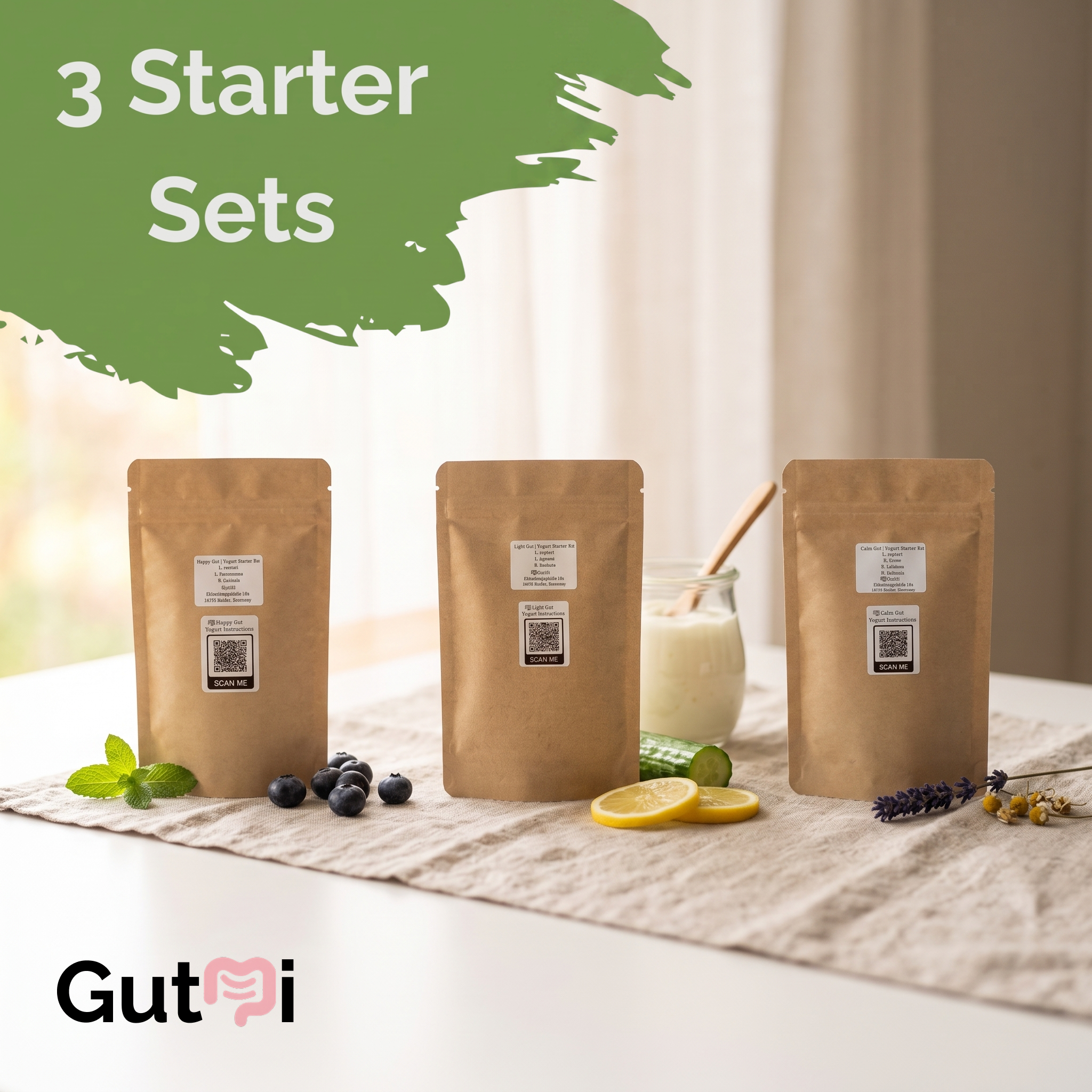 GutMi | L. reuteri + 6 Diğer Suş (Toplam 7) | Tüm Kaybolan Türleri İçerir | 3 Yoğurt Başlatıcı Seti | Başlatıcı Paketi | Başlatıcı Kültürler | 9 Yoğurt Başlatıcısı